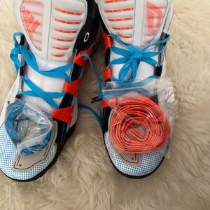 Adidas White and Black Wrestling Shoes with Blue and Orange Laces